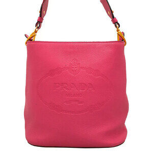 PRADA Logo Embossed Leather Shoulder Bag